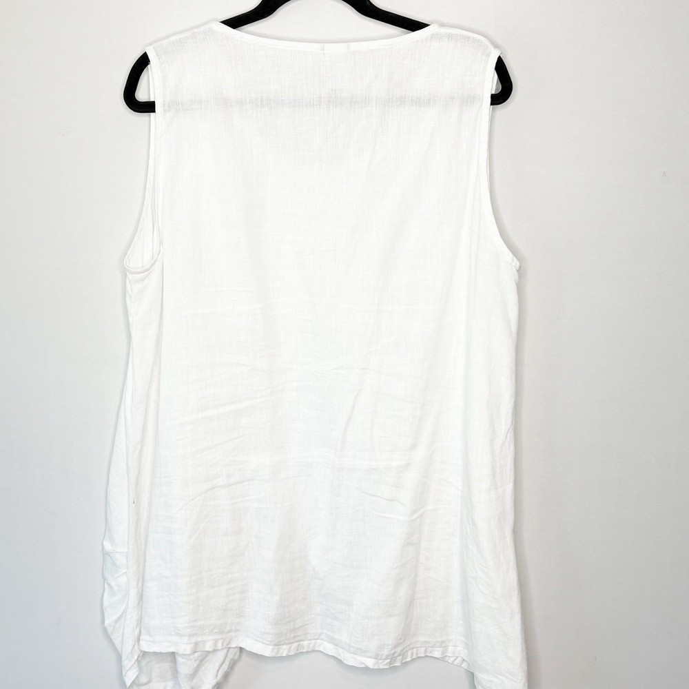 Match Point White Linen Asymmetrical Button Sleeveless Tunic Top Size XL - Picture 6 of 9